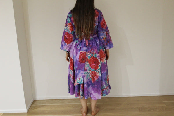Purple Big Floral Knee length Maternity Dress
