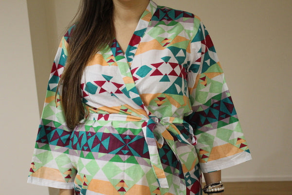 White Mint Peach Aztec Maternity Hospital Gown
