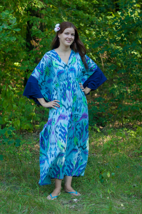Blue Ballerina Style Caftan in Ikat Aztec