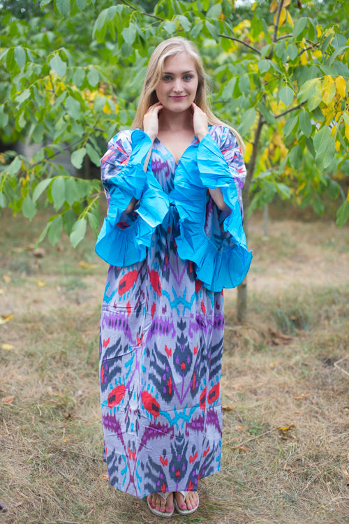 Gray Pretty Princess Style Caftan in Ikat Aztec Pattern