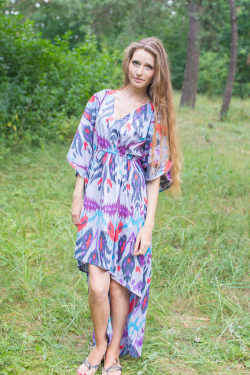 Gray High Low Wind Flow Style Caftan in Ikat Aztec Pattern