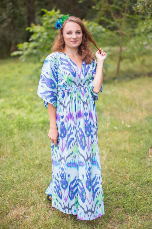 Light Blue I Wanna Fly Style Caftan in Ikat Aztec Pattern