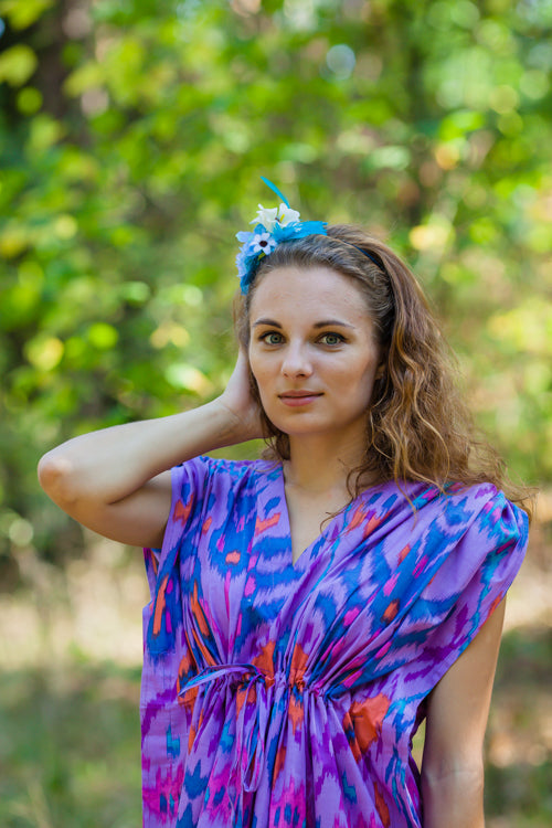 Lilac Magic Sleeves Style Caftan in Ikat Aztec Pattern