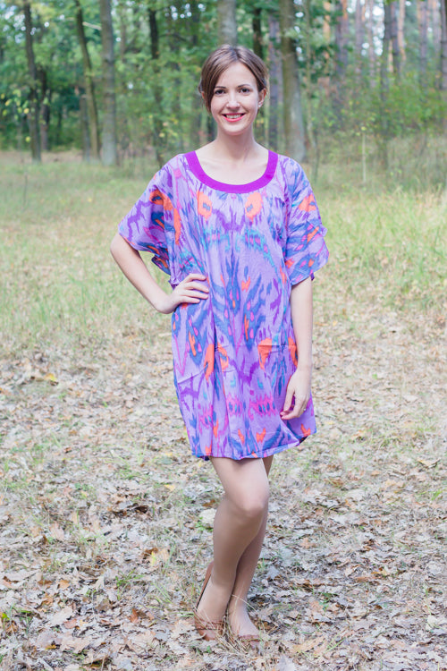 Lilac Summer Celebration Style Caftan in Ikat Aztec Pattern