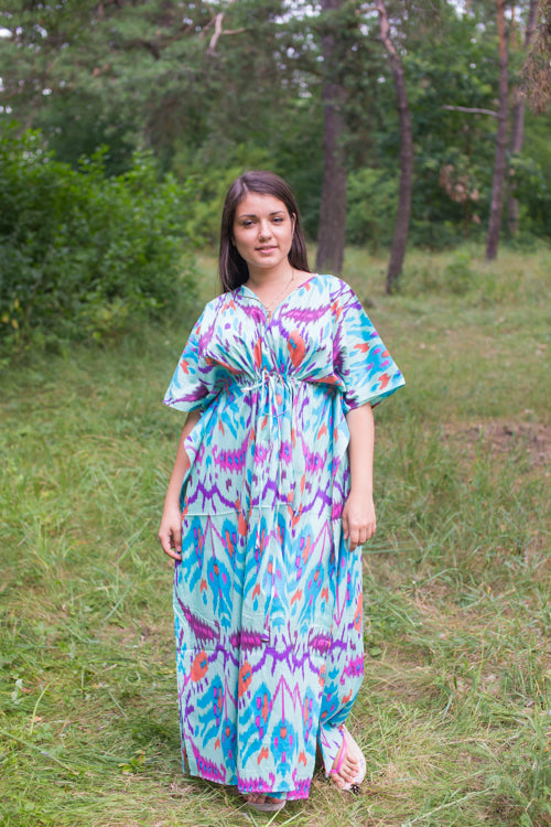 Mint Timeless Style Caftan in Ikat Aztec Pattern