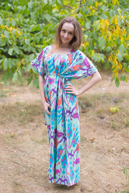 Mint Side Strings Sweet Style Caftan in Ikat Aztec Pattern
