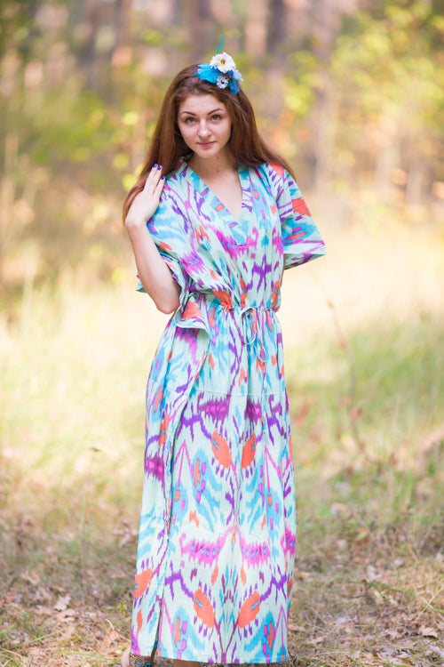 Mint The Drop-Waist Style Caftan in Ikat Aztec Pattern