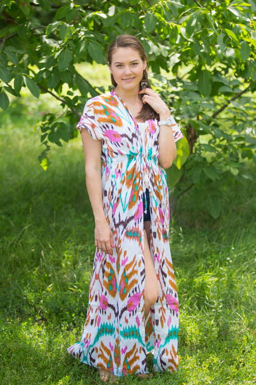 White Mint Beach Days Style Caftan in Ikat Aztec