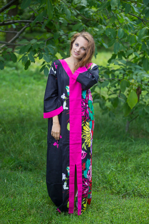 Black The Glow-within Style Caftan in Jungle of Flowers Pattern