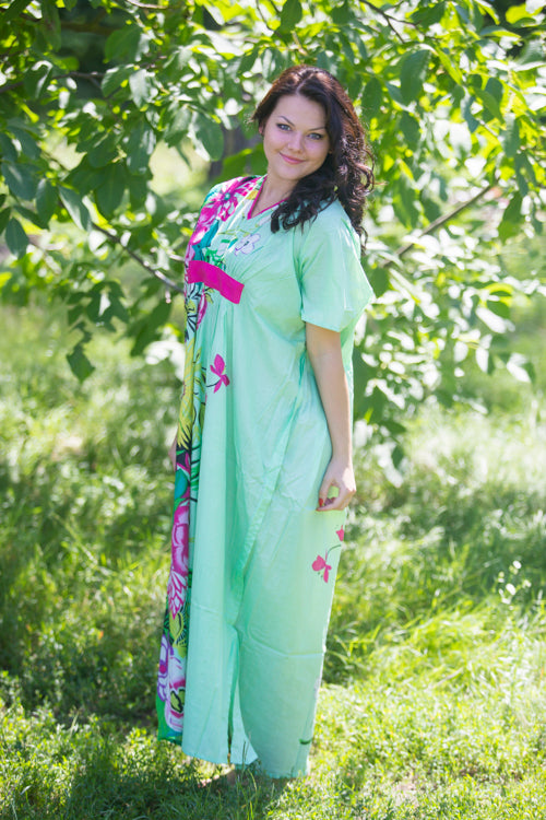 Mint Unfurl Style Caftan in Jungle of Flowers Pattern