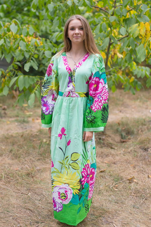 Mint My Peasant Dress Style Caftan in Jungle of Flowers Pattern