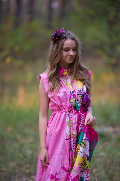 Pink Cool Summer Style Caftan in Jungle of Flowers Pattern