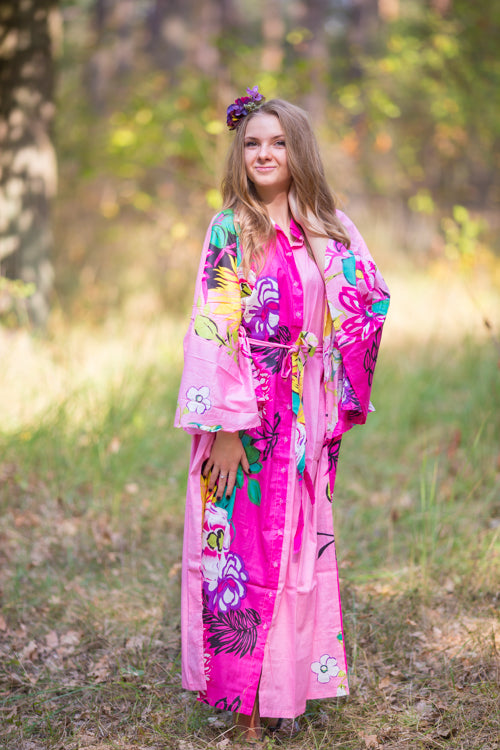 Pink Oriental Delight Style Caftan in Jungle of Flowers Pattern