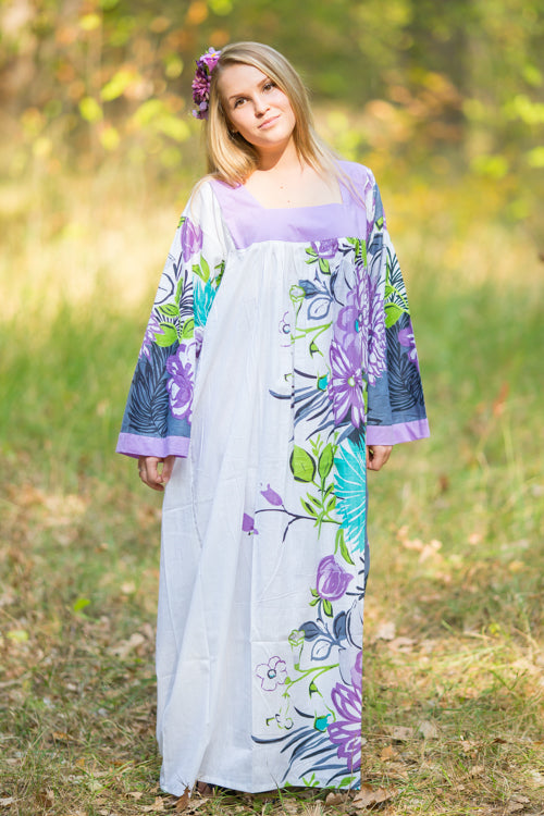 White Fire Maiden Style Caftan in Jungle of Flowers Pattern