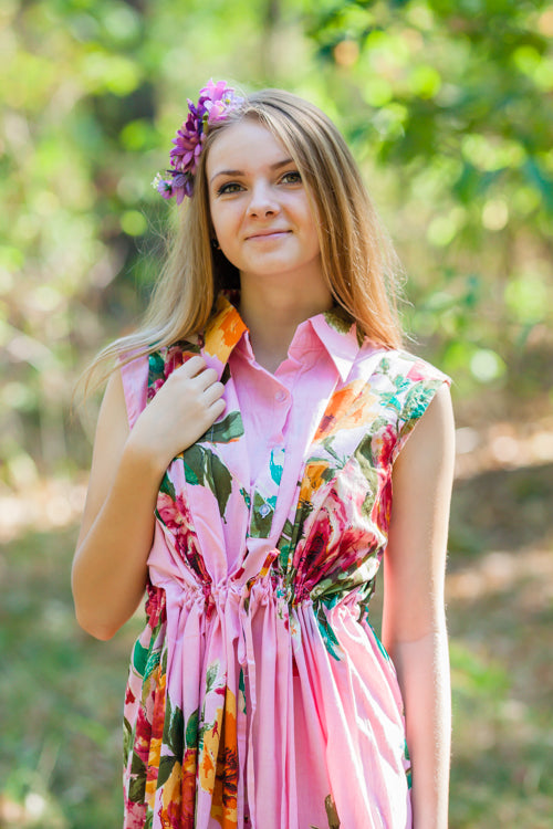 Pink Cool Summer Style Caftan in Large Floral Blossom Pattern
