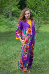 Purple Simply Elegant Style Caftan in Large Floral Blossom Pattern