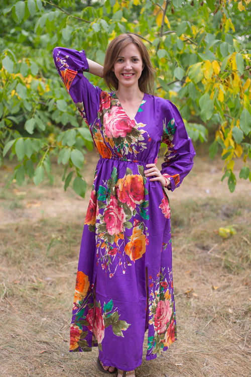 Purple Shape Me Pretty Style Caftan in Large Floral Blossom Pattern