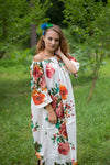 White Serene Strapless Style Caftan in Large Floral Blossom Pattern