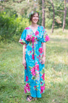 Blue Timeless Style Caftan in Large Fuchsia Floral Blossom Pattern