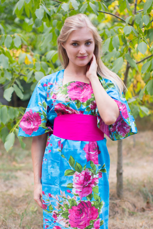 Blue Beauty, Belt and Beyond Style Caftan in Large Fuchsia Floral Blossom|Blue Beauty, Belt and Beyond Style Caftan in Large Fuchsia Floral Blossom|Large Fuchsia Floral Blossom