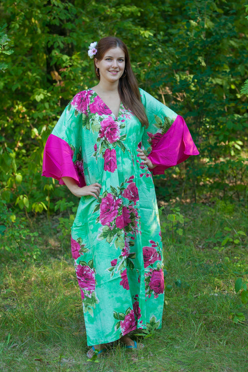 Mint Ballerina Style Caftan in Large Fuchsia Floral Blossom
