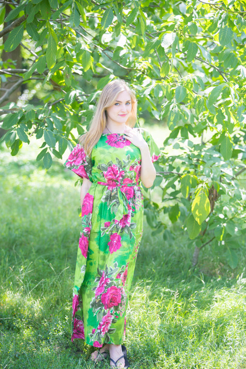 Mint Divinely Simple Style Caftan in Large Fuchsia Floral Blossom Pattern