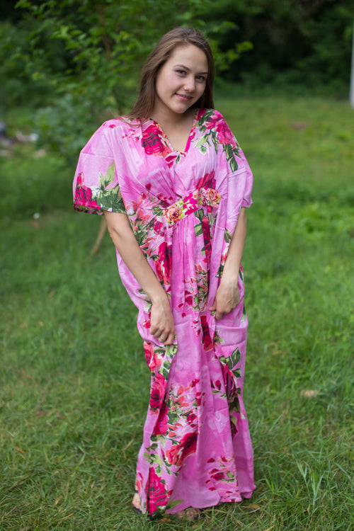 Pink Unfurl Style Caftan in Large Fuchsia Floral Blossom Pattern