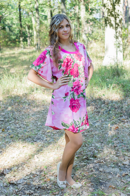 Pink Summer Celebration Style Caftan in Large Fuchsia Floral Blossom Pattern