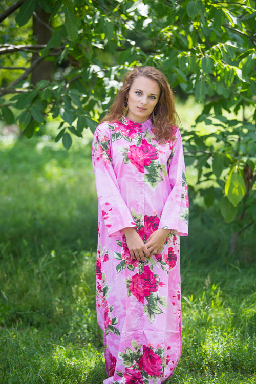 Pink Charming Collars Style Caftan in Large Fuchsia Floral Blossom Pattern