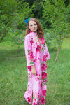 Pink Mandarin On My Mind Style Caftan in Large Fuchsia Floral Blossom Pattern