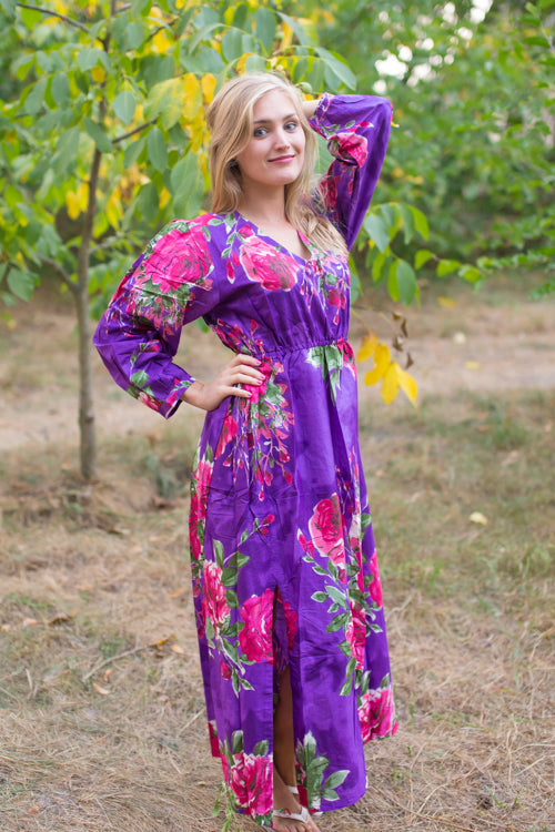 Purple Shape Me Pretty Style Caftan in Large Fuchsia Floral Blossom Pattern