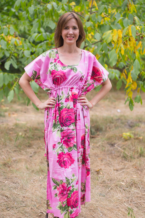 Pink Side Strings Sweet Style Caftan in Large Fuchsia Floral Blossom Pattern