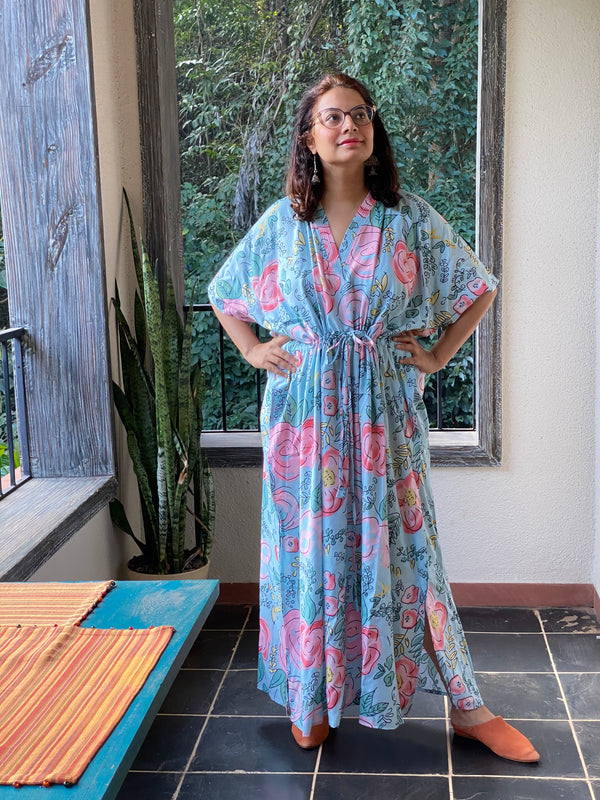 Whimsical Giggles V-Neck, Cinched Waist Ankle Length Caftan