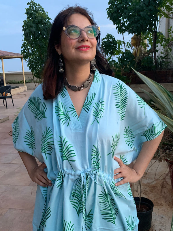 Tropical Delight V-Neck, Cinched Waist Ankle Length Kaftan