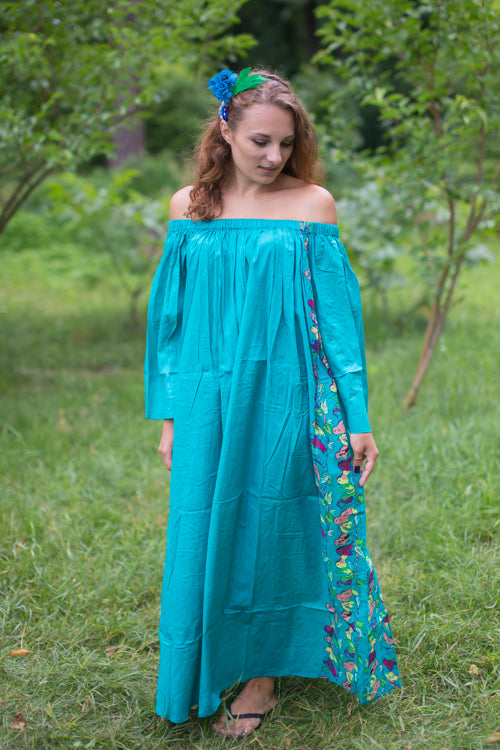 Teal Serene Strapless Style Caftan in Little Chirpies Pattern