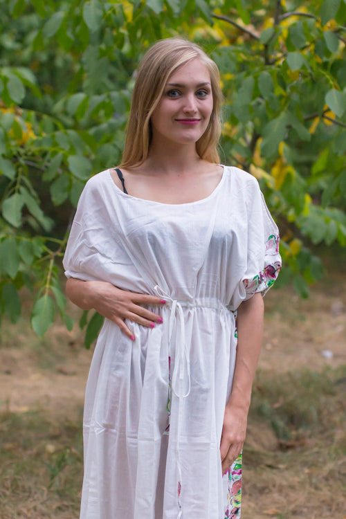 White Cut Out Cute Style Caftan in Little Chirpies Pattern