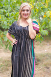 Black Side Strings Sweet Style Caftan in Multicolored Stripes Pattern