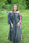 Black Serene Strapless Style Caftan in Multicolored Stripes Pattern