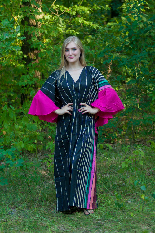 Black Ballerina Style Caftan in Multicolored Stripes