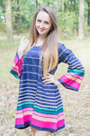 Dark Blue Bella Tunic Style Caftan in Multicolored Stripes Pattern