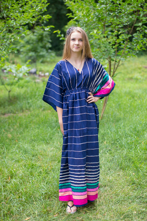 Dark Blue I Wanna Fly Style Caftan in Multicolored Stripes Pattern