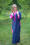 Dark Blue Simply Elegant Style Caftan in Multicolored Stripes Pattern