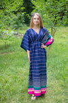 Dark Blue I Wanna Fly Style Caftan in Multicolored Stripes Pattern