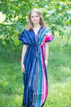 Dark Blue Beach Days Style Caftan in Multicolored Stripes