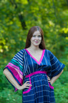 Dark Blue Breezy Bohemian Style Caftan in Multicolored Stripes Pattern