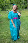 Teal Unfurl Style Caftan in Multicolored Stripes Pattern