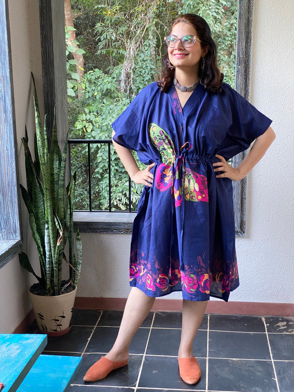 Big Butterfly V-Neck, Knee Length, Cinched Waist Caftan