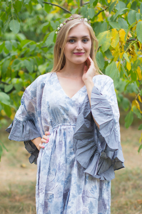 Gray Frill Lovers Style Caftan in Ombre Fading Leaves Pattern