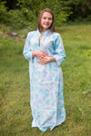 Light Blue Mandarin On My Mind Style Caftan in Ombre Fading Leaves Pattern