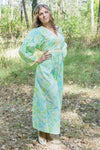 Mint My Peasant Dress Style Caftan in Ombre Fading Leaves Pattern